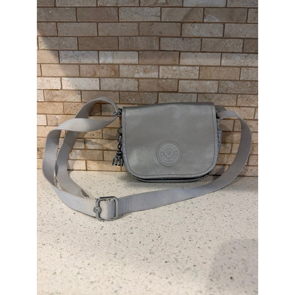 Kipling Gray Crossbody Bag Adjustable Shoulder Strap Monkey Charm Nylon Purse